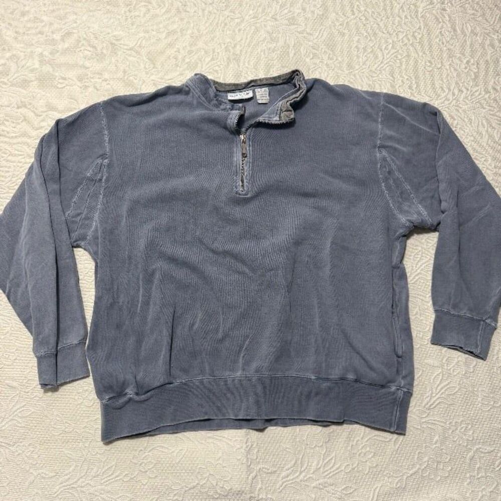 Vintage Orvis Signature Faded Blue Quarter Zip Sweatshirt Size L